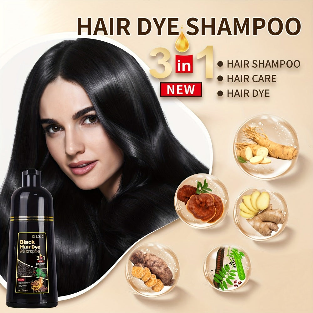 Hair Color Shampoo, RILSIC 3-in-1 500ml Pump Bottle with Black, Brown, Chestnut and Dark Brown Options — image 11