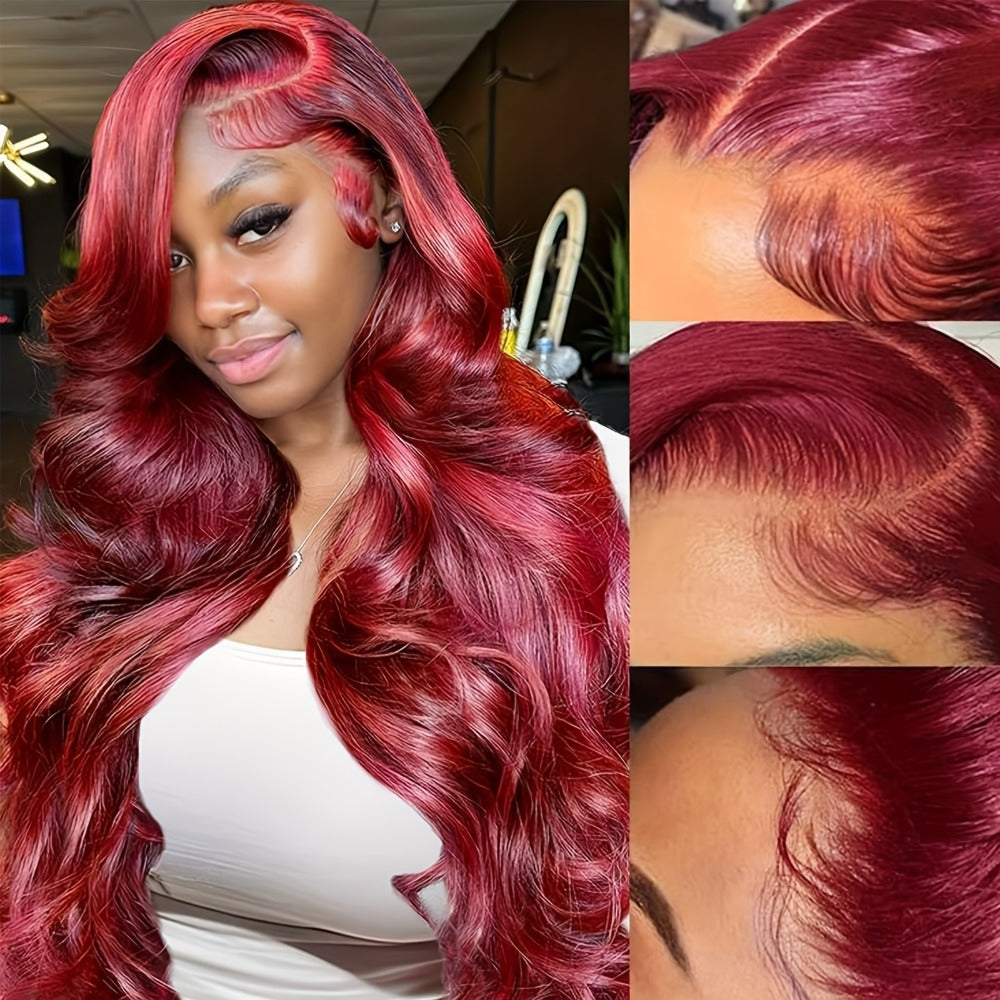 13x4 HD Lace Front Body Wave Synthetic Wig 250% Density Glueless Natural Black Crimson, for Home, Travel and Salon Hair Styli