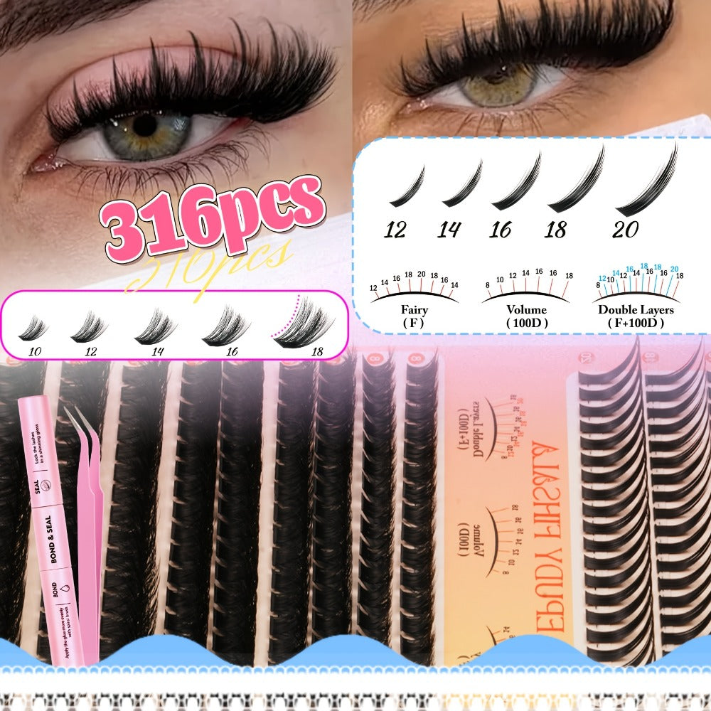 DIY Lash Clusters Gift Set 30D-100D Mixed Length Soft Fluffy Volume Cluster Lashes with Tweezers & Mascara — image 5