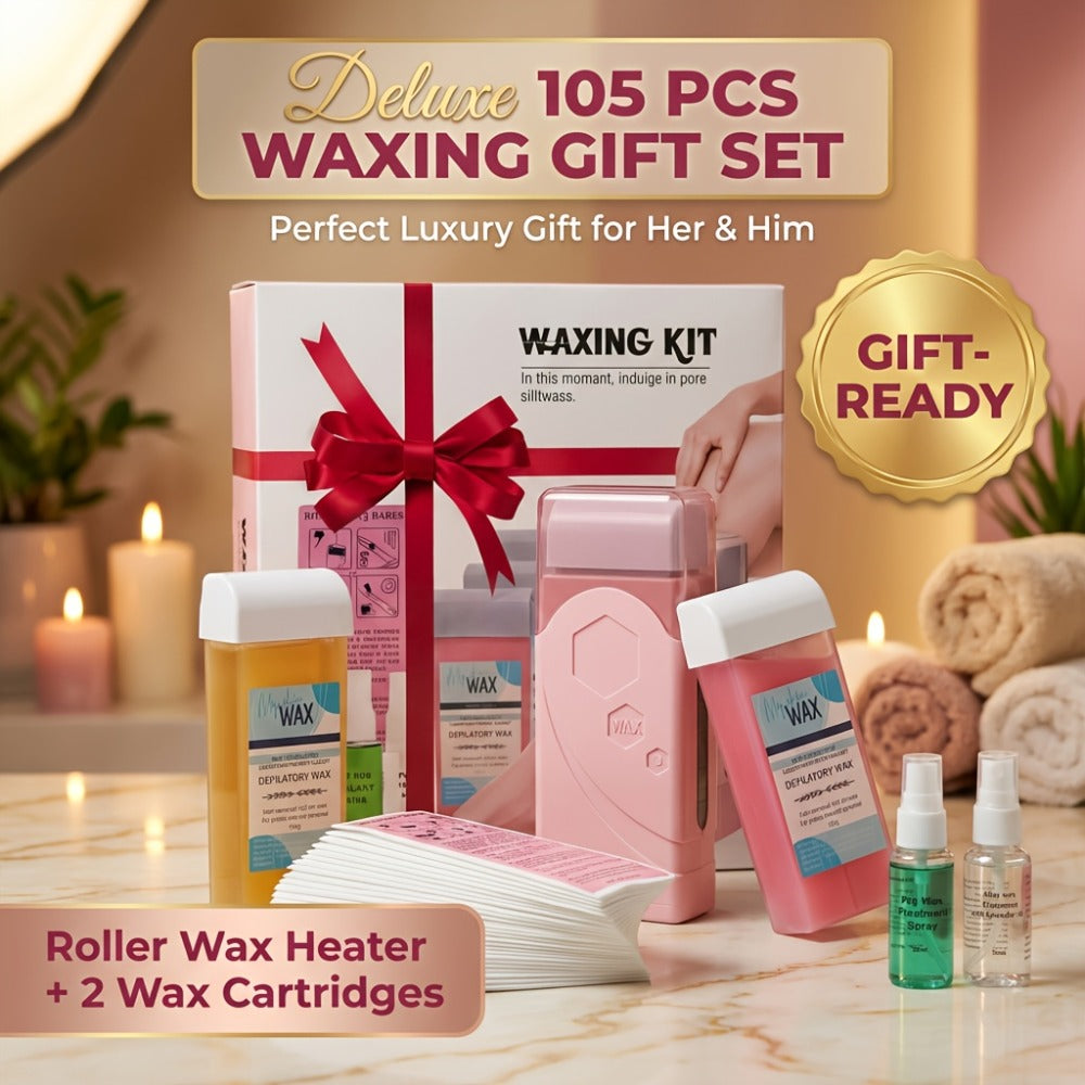 Roll On Wax Kit 105 Piece Complete Home Waxing Set – 2 Roll On Wax Rollers, Wax Warmer, 100 Waxing Strips, Lavender Oil & Pre