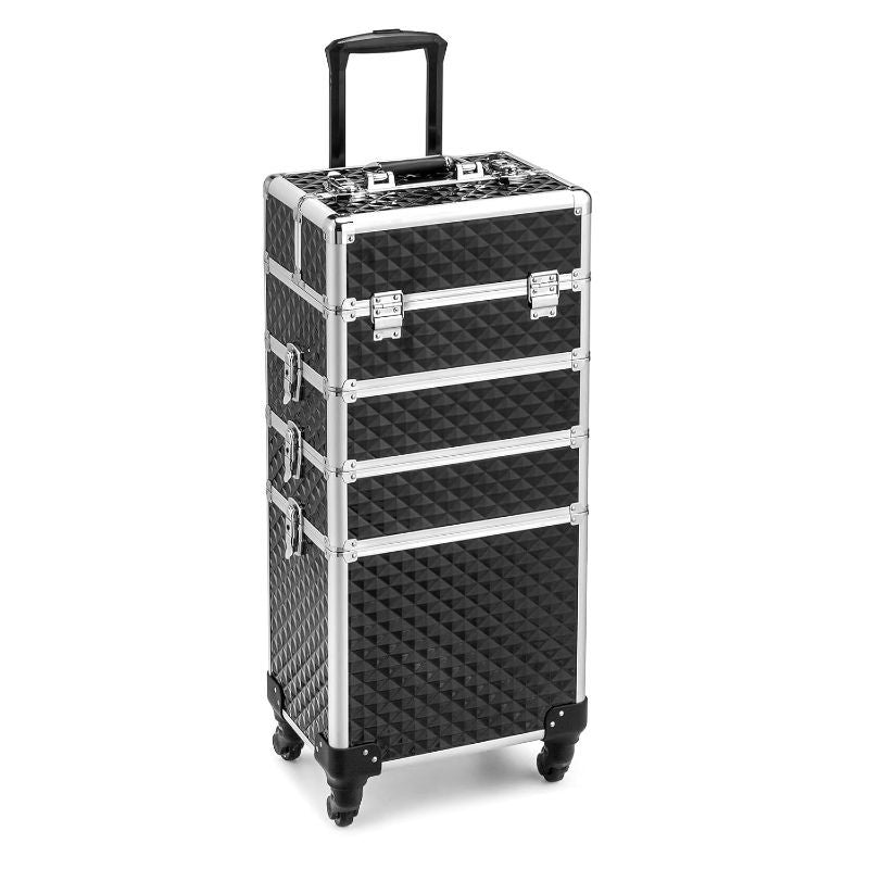Four-Section Rolling Makeup Train Case with Removable Stack, Telescoping Handle and Four Color Finishes — image 1