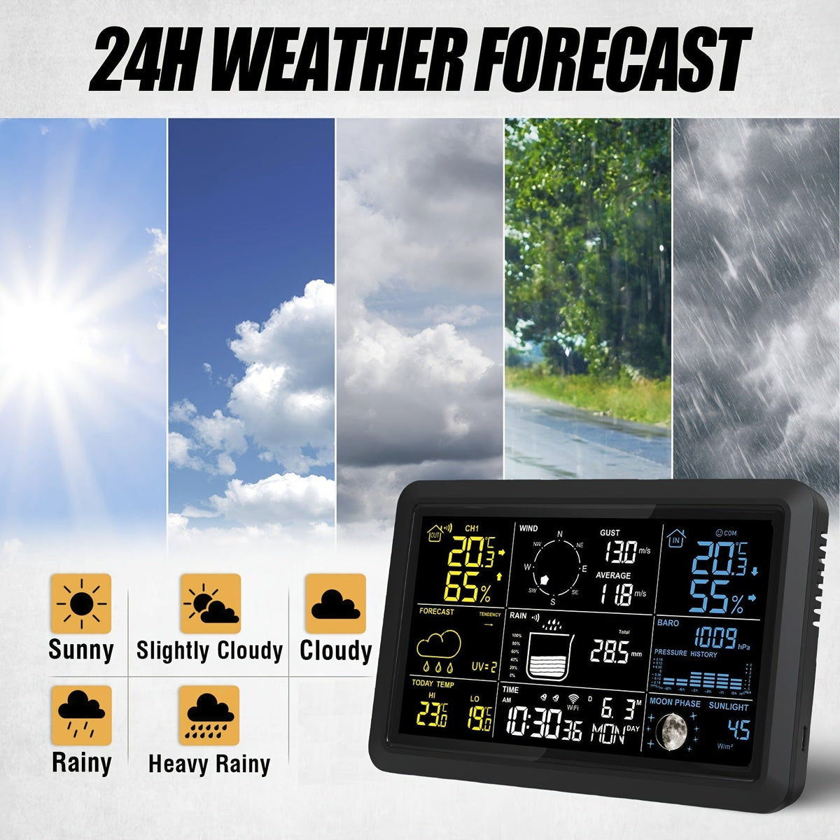 WiFi Weather Station | 7-in-1 Rain Gauge Wind Speed App Forecast — image 6