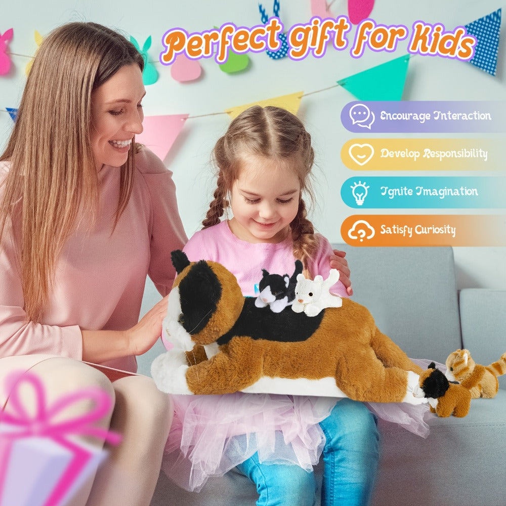 Stuffed Animal Mommy Cat Set with Four Baby Kittens, Five-Piece Family Design and Soft Fabric — image 5