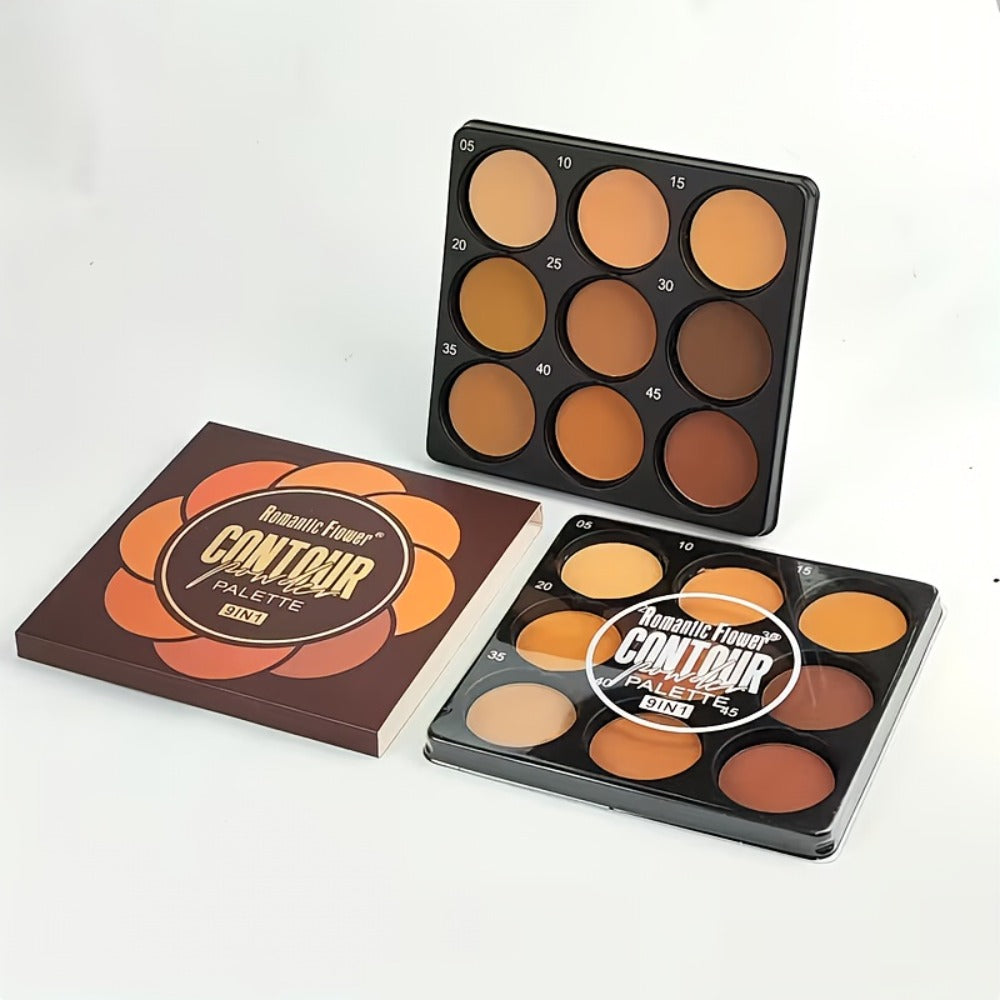 Matte Contour Palette 9 Colors Face Contouring Bronzer Kit Deep Brown Tones Buildable Blendable Multi-Use Professional Sculpt