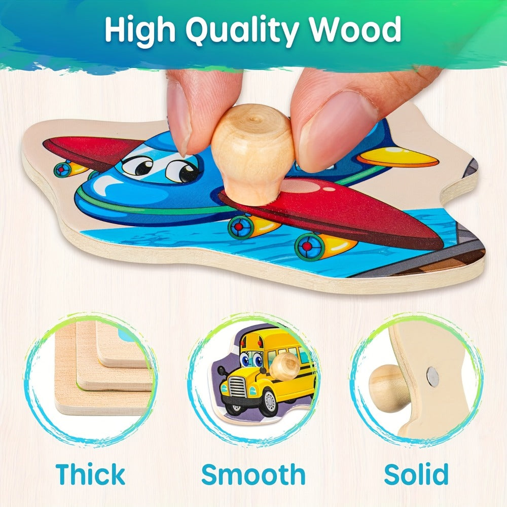 Six-Board Wooden Peg Puzzle Set with Metal Storage Rack and Scene or Animal Theme Checkout Options — image 6