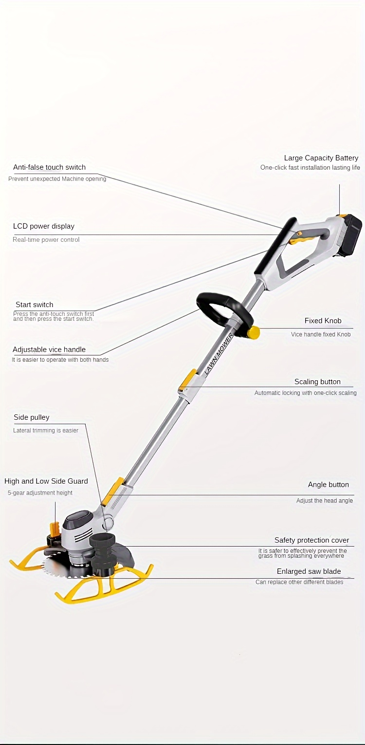 Electric Lawn Mower Cordless 110-240V Lithium-Ion Battery 4A Power with LCD Display Adjustable Cutting for Garden, Patio and 