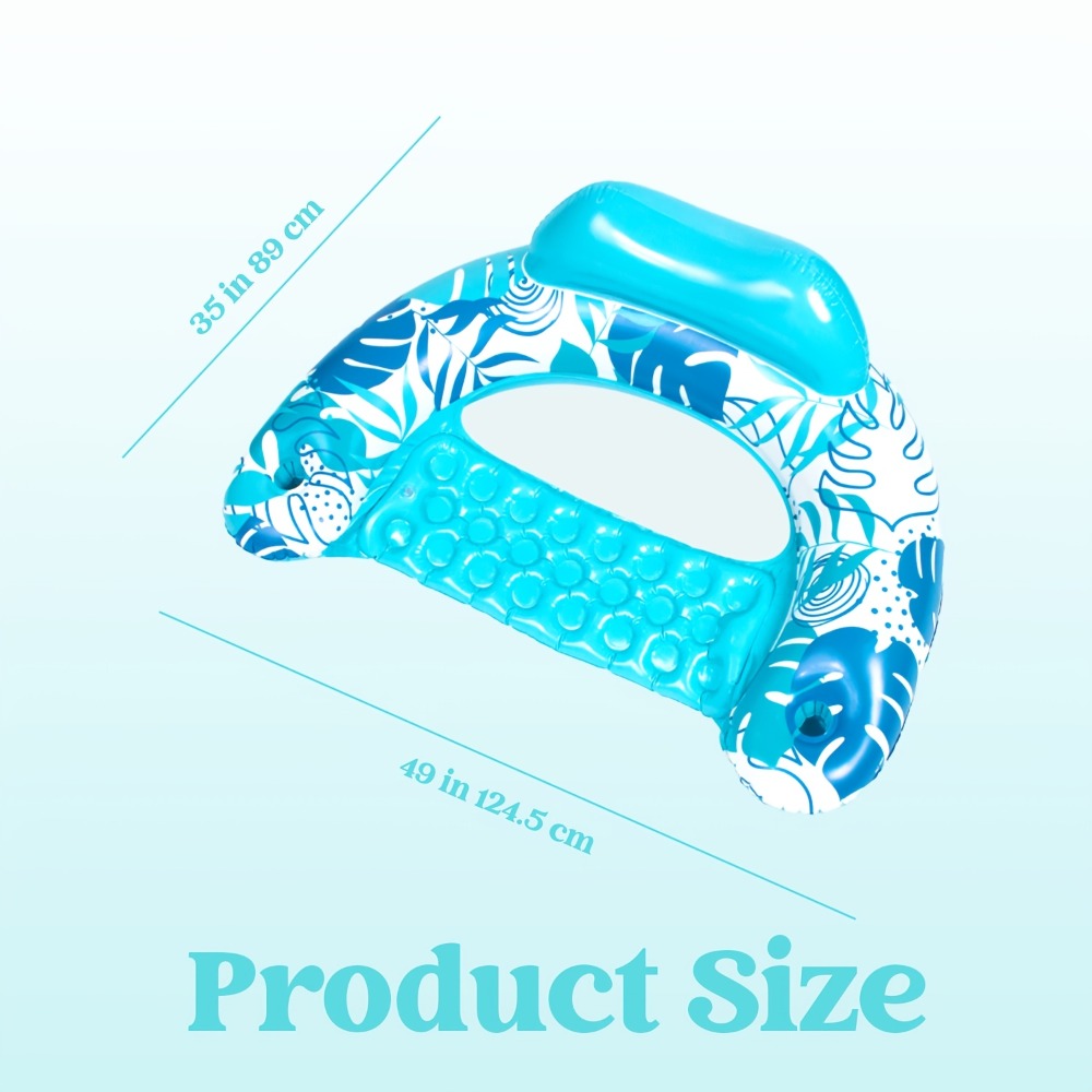 Leaf Print Inflatable Pool Chair Pair with Cup Holders, Blue and Pink 49 x 35 Inch Seats for Adult Lounging — image 8