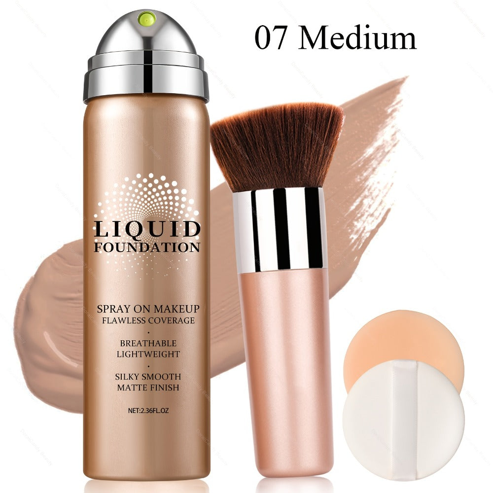 Full Coverage Liquid Foundation Airspray Kit Buildable Formula 6 Shades – Natural Beige Nude Porcelain Tan Medium Natural Sat