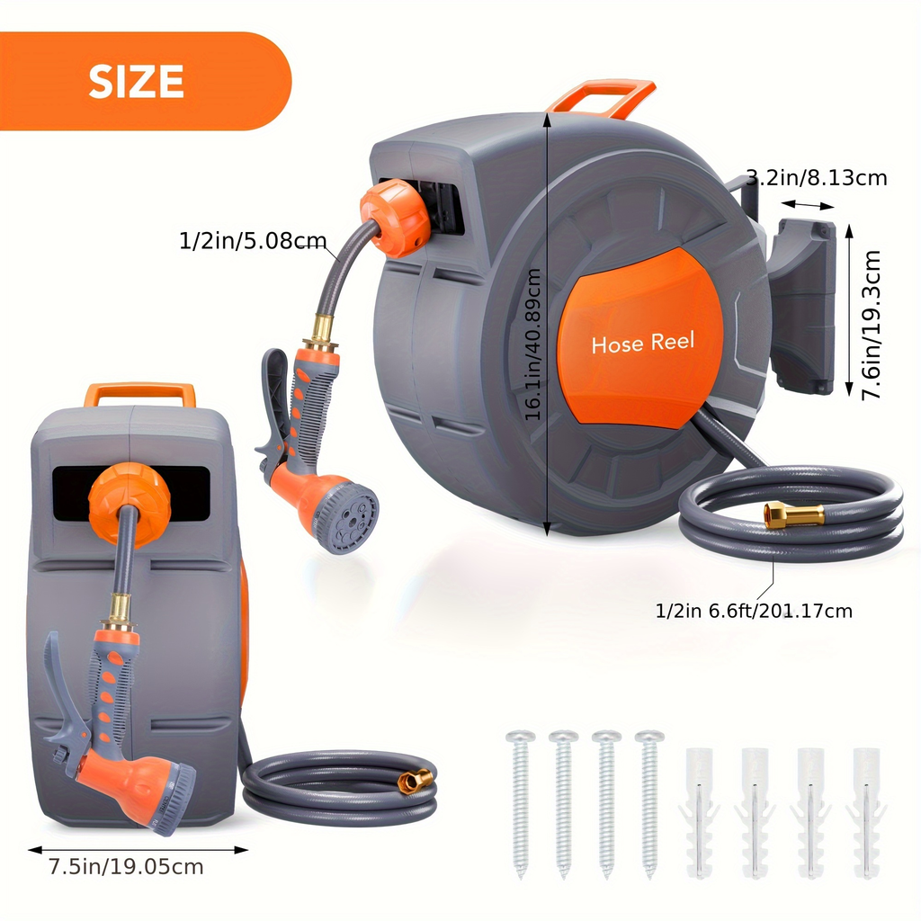 65ft Automatic Garden Hose Reel with 9-Function Sprayer | 180° Swivel, Auto-Rewind & Slow Return System — image 7