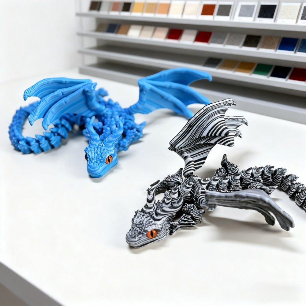 Articulated Black-and-White Swirl Dragon Figurine with Poseable Segments and Random Eye Color for Desktop Display — image 8