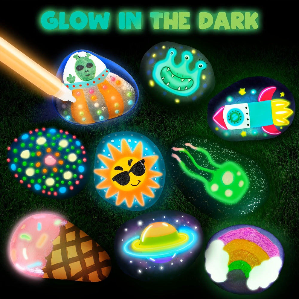 Glow Rock Painting Craft Kit with 10 Rocks, Paints, Brushes, Gems and Stickers in One- or Two-Pack Options — image 8