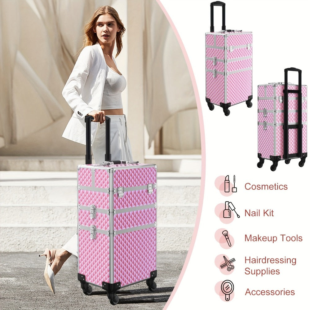Makeup Train Case with Telescoping Handle in Black or Pink and Sponge Set — image 6