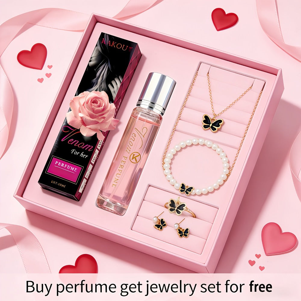 Pheromone Perfume & Jewelry Gift Set for Women 6-8 Hours - 2 Piece Fragrance Accessory Bundle for Bath Time, Home Spa and Per