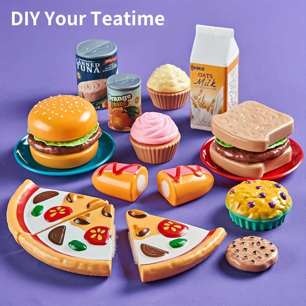 78 Pcs Kids Kitchen Toy Set with Storage Bag - Pretend Play Dinnerware, Fake Fruits & Vegetables — image 8