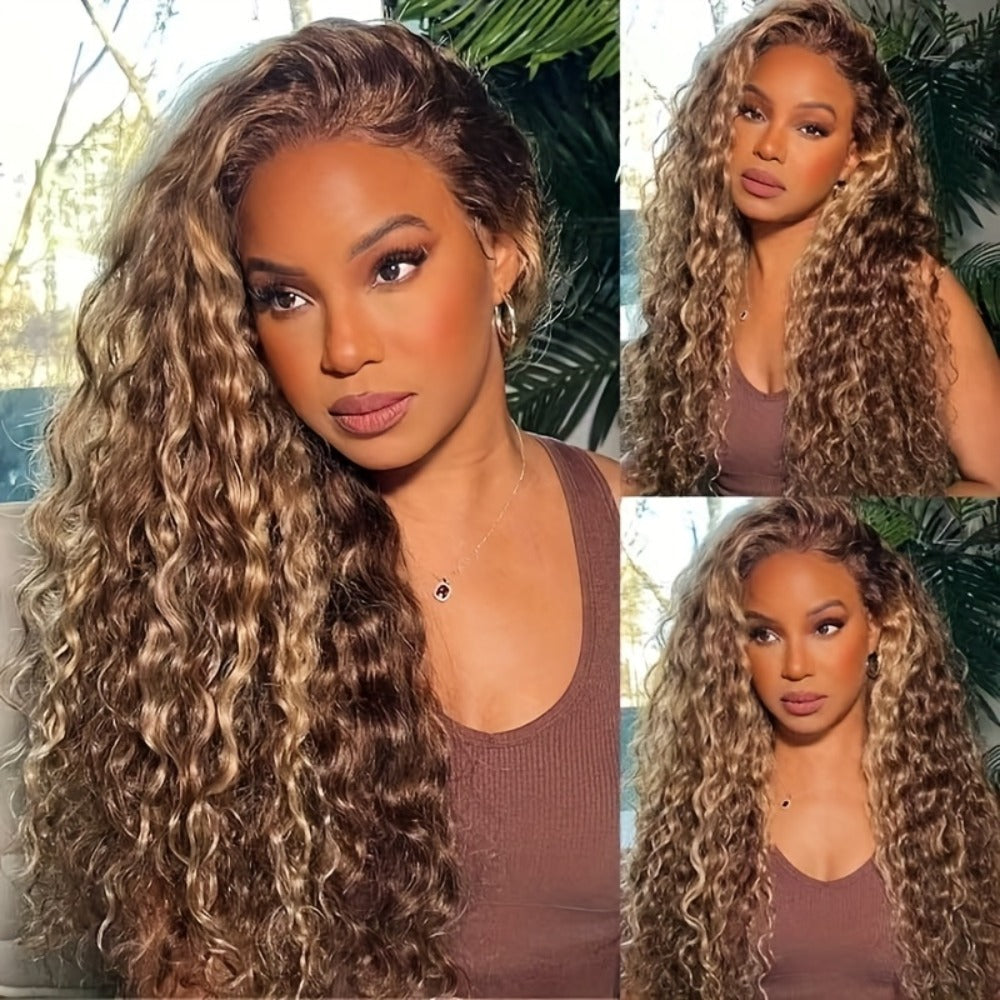 Wig Long Deep-Wave Honey Blonde Ombre, 28-Inch Synthetic Fiber with 13x4 Lace Front and Glueless Cap — image 4