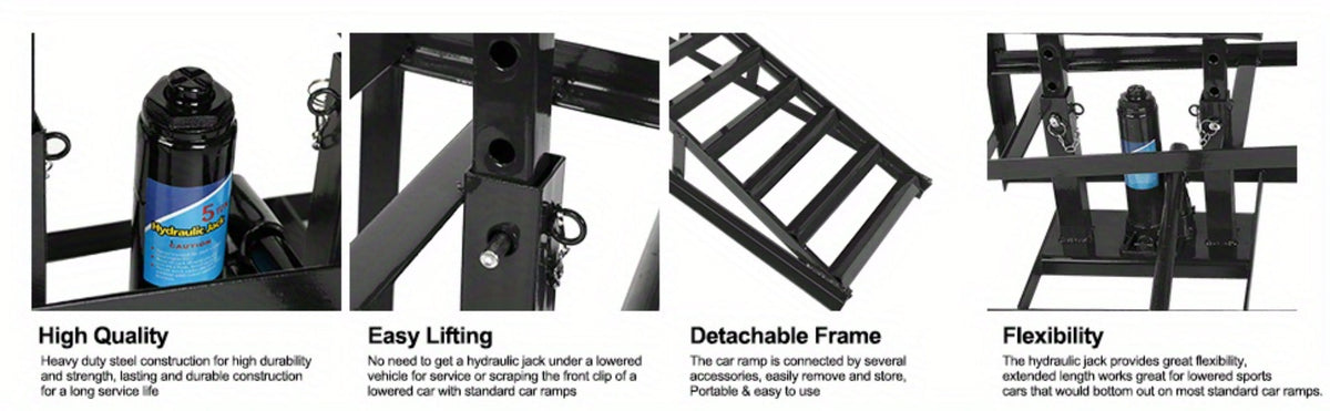 Hydraulic Vehicle Ramps 11, 000 lb 5T Low Profile Heavy Duty Lift Service Ramps for Truck Trailer Garage – Adjustable Height 