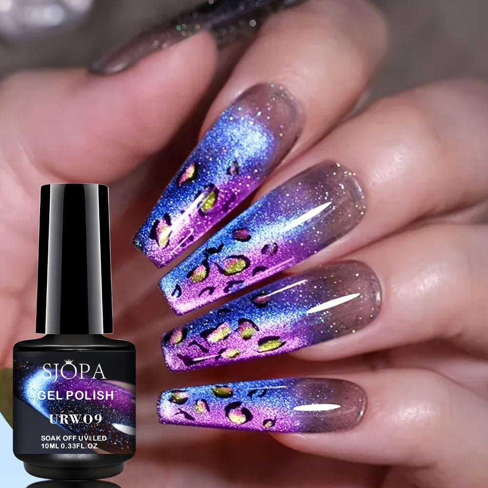Magnetic Cat Eye Gel Nail Polish 9D Holographic Rainbow Glitter Blue & Purple – LED UV Soak-Off Gel Polish Paraben-Free Water