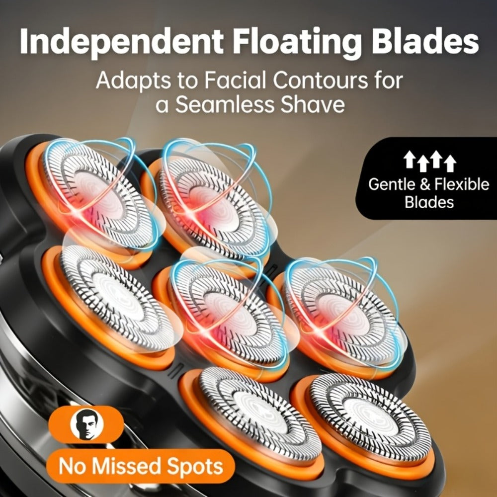 Black 7-Head Rotary Electric Head Shaver with Magnetic Blade Assembly, Digital Display and USB-C Cable — image 5