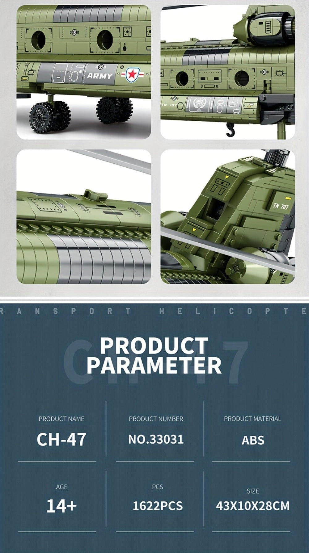 Chinook Helicopter Building Blocks Set 1622 Pcs – US Military CH-47 Transport Helicopter MOC Model Kit Adults Teens Aviation 