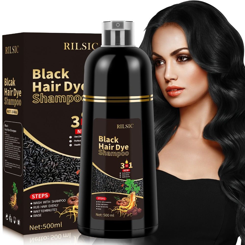 RILSIC 3-in-1 Gray Hair Color Shampoo with Plant Squalene – 100% Gray Coverage Wash & Condition Instant Results, No Mix No Am