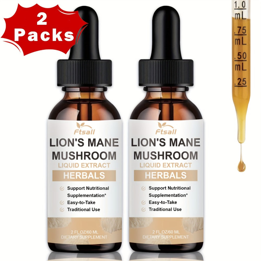 Lion's Mane Mushroom Liquid Drops 2fl oz Natural Herbal Extract for Brain Support, Focus, Memory & Cognitive Clarity for Men 