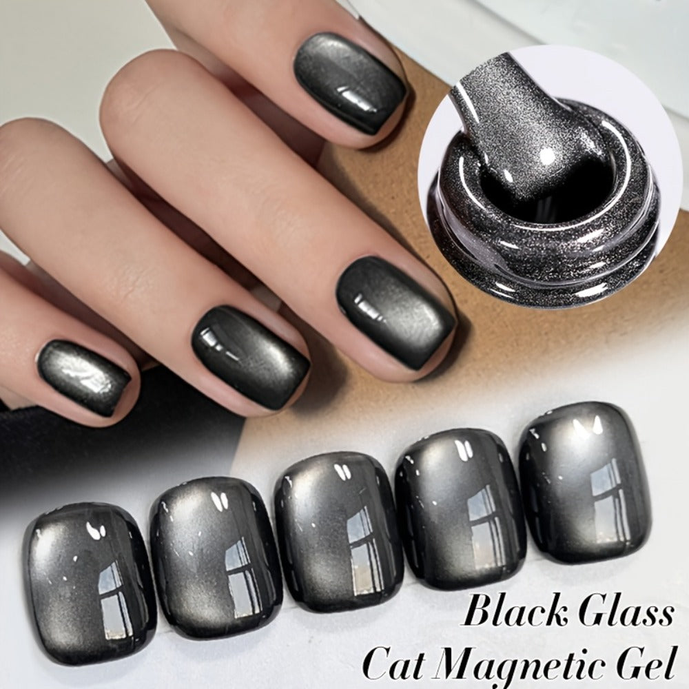 Gel Nail Polish in 10ml Black Magnetic Cat-Eye with Glass-Bead Shimmer, BGC01 or MY49 for Shimmer Art — image 4