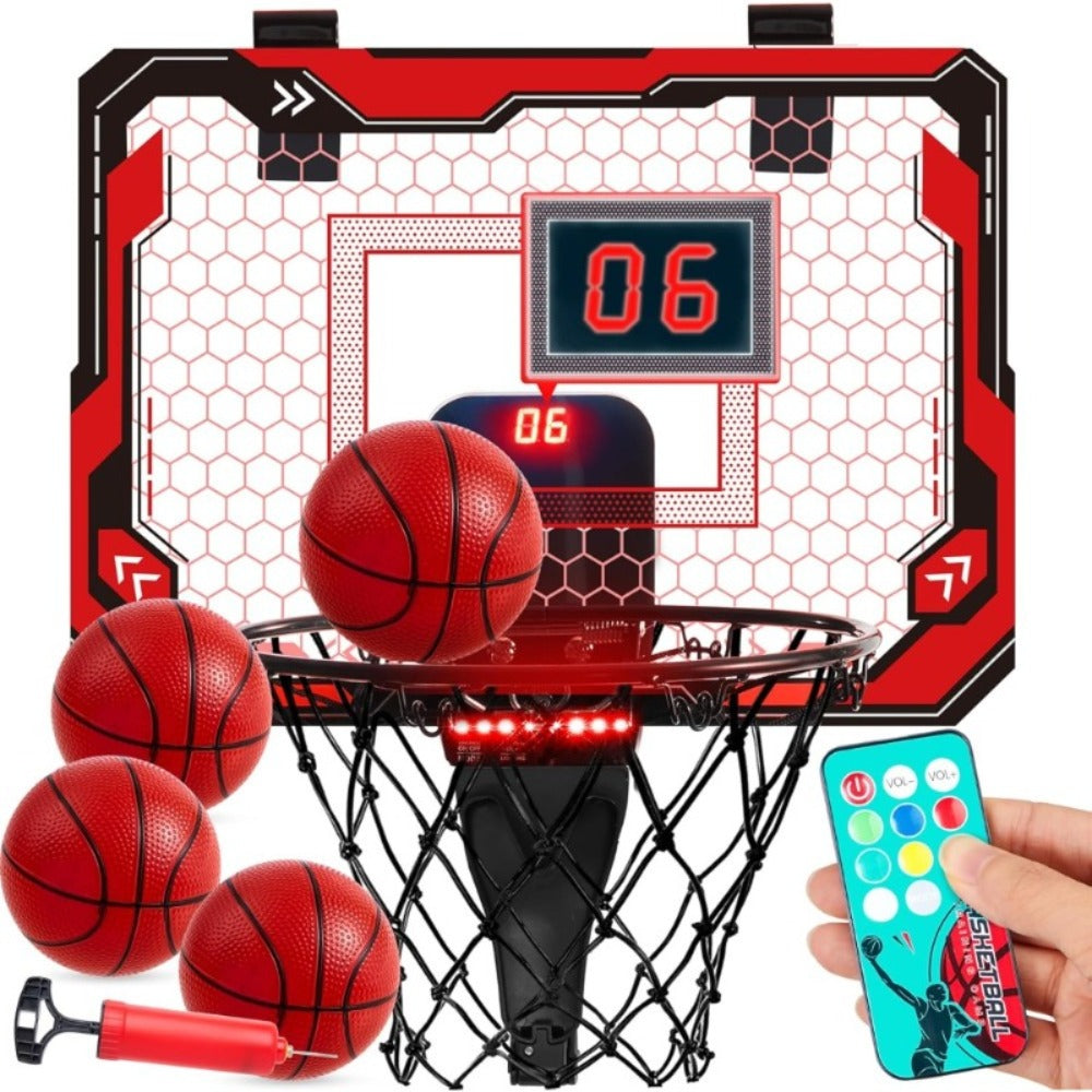 Indoor Basketball Hoop for Kids Over the Door, Light Up LED Scoreboard 4 Balls Air Pump 3 Game Modes 7 Light Shows — image 4