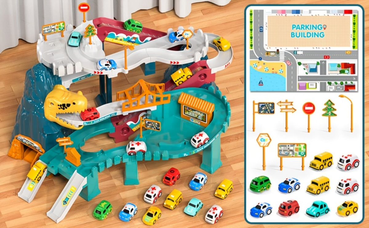 Dinosaur Race Track Toy Set for Kids with 10 Mini Cars & Ramp Launcher with the Listed Color, Size or Set Options for Everyda