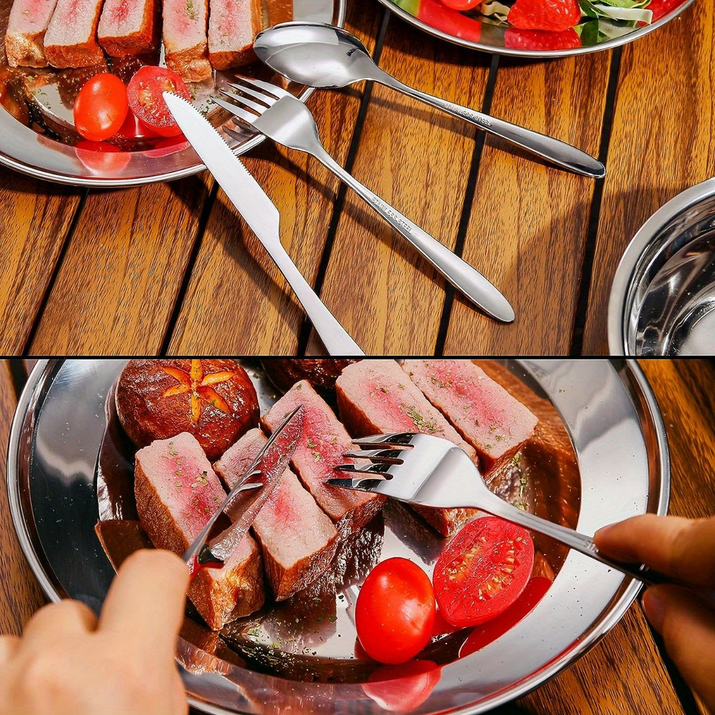Stainless Steel Camping Mess Kit 29 Piece Dinnerware Set – Plates Bowls Mugs Cutlery, for Camping, Travel and Outdoor Use — i