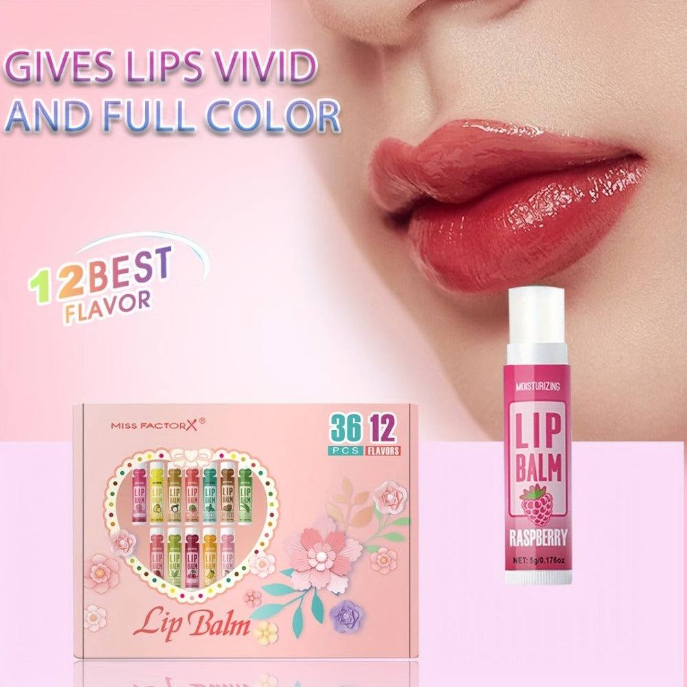 Lip Balm 36-Piece Tinted Gift Set with 12 Flavors, Glossy Finish and Colorful Tube Packaging — image 6