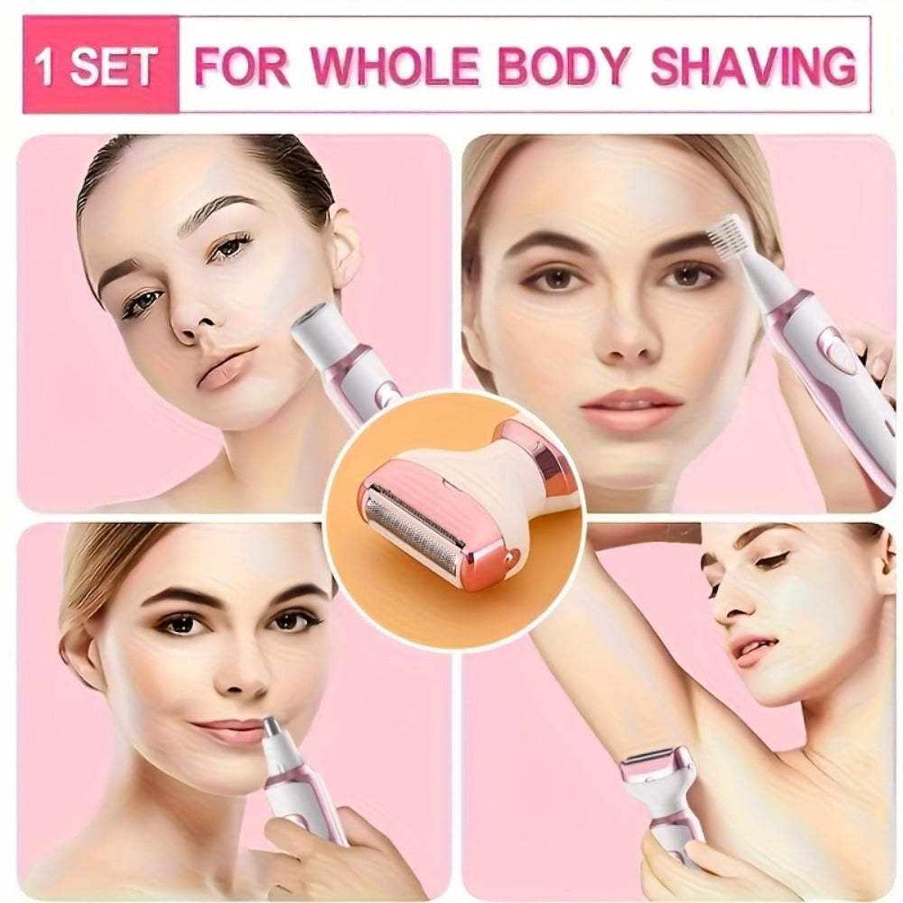 Electric Shaver for Women 4-in-1 Rechargeable Grooming Kit – Painless Hair Remover Eyebrow Trimmer Nose Hair Bikini Trimmer —