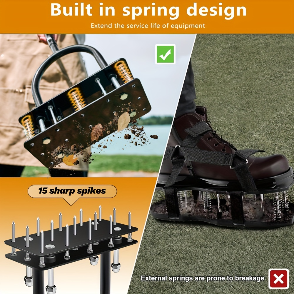 Self-Cleaning Lawn Aerator with 14 Iron Spikes – Spring-Loaded Auto-Clean Mechanism for Leaves & Dirt, Manual Soil Loosening 