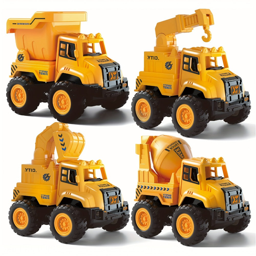 4-Piece Construction Truck Set for Kids, Excavator Dump Truck Crane Cement Mixer Sandbox STEM Engineering Vehicle Playset — i