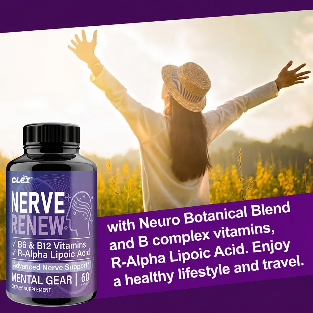 Nerve Renew Capsules with Vitamin B Complex & R-Alpha Lipoic Acid, Neuro Botanical Antioxidant Blend for Nerve Health — image