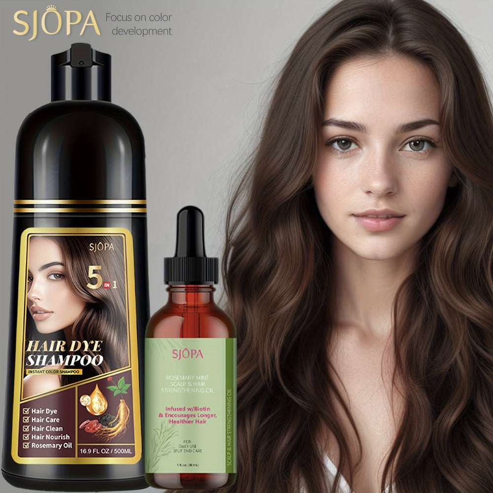 Glycerin Hair Color Shampoo Gift Set with Rosemary Oil, 5-in-1 Color & Care Formula 16.91oz, Gentle Non-Irritating Gray Cover