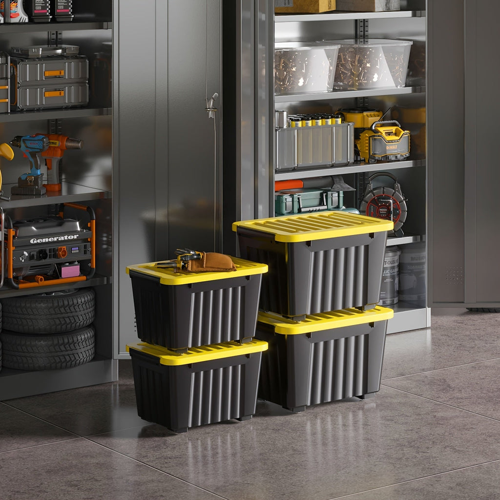 Stackable 72- and 97-Quart Storage Bin Sets with Lids, Wheels, Three Colors and 4- or 6-Pack Options — image 2