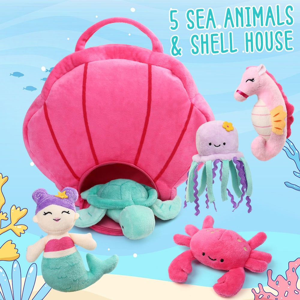 Ocean Stuffed Animals Set 5 Pack Sea Turtle Octopus Mermaid Seahorse Crab with the Listed Color, Size or Set Options for Ever