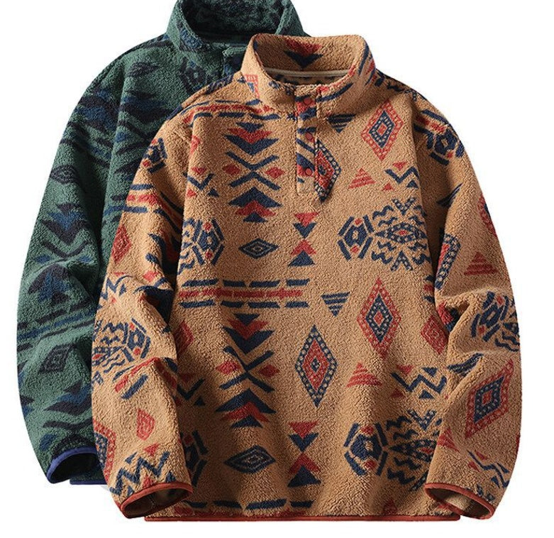 Mens Retro Tie-Dye Stand-Up Collar Polo Shirt Sweatshirt