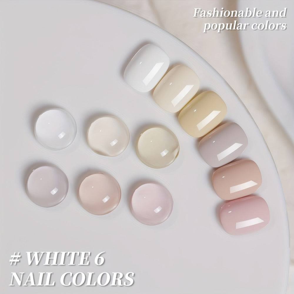 Gel Nail Polish 6-Color Gentle White Set with Milk-Tea, Cherry-Blossom Pink and Soft Shades for UV/LED Soak-Off Cure — image 