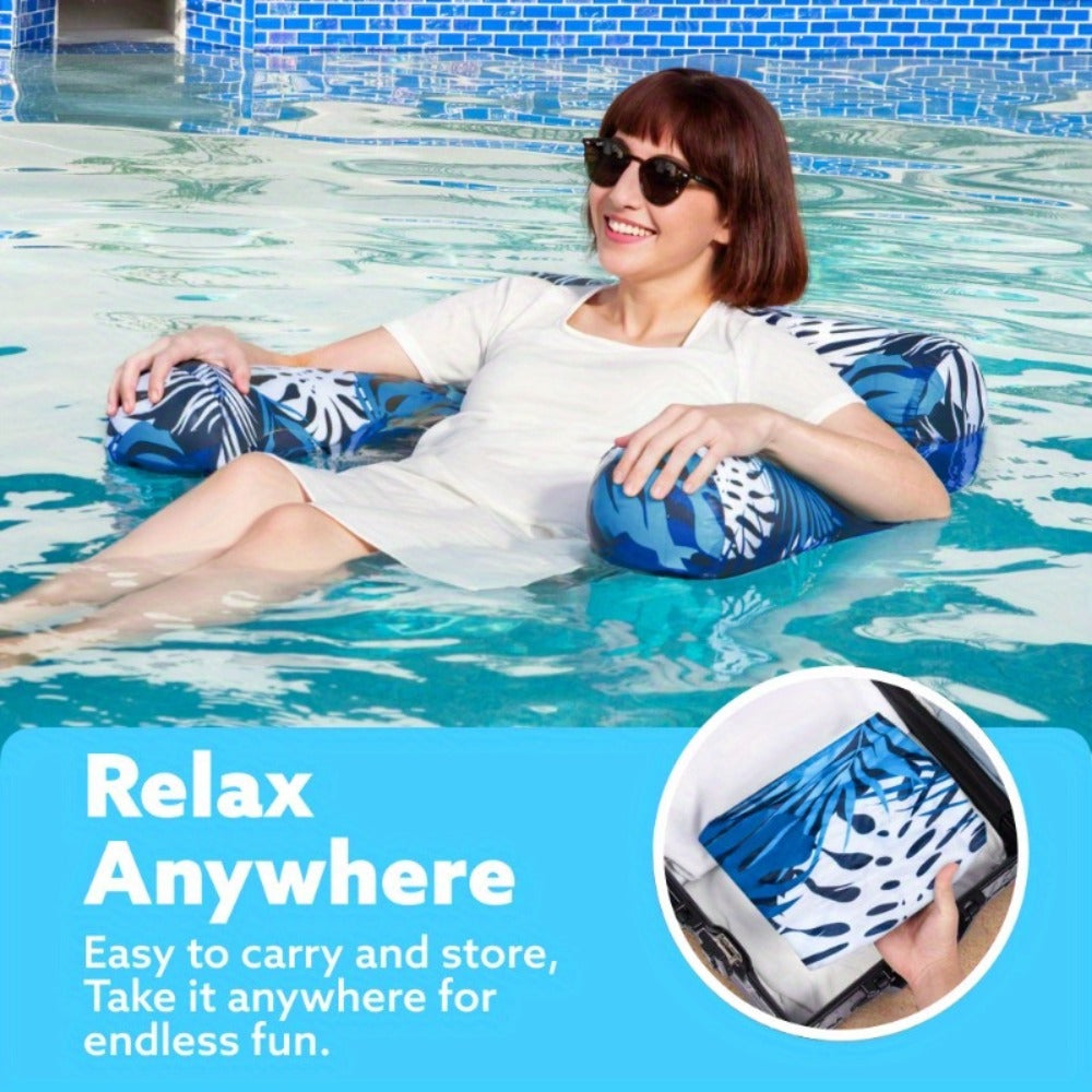 Leaf-Print Inflatable Pool Float Chair with Mesh Sling Seat in Blue, Blue-Green or Red-Cyan Checkout Options — image 15