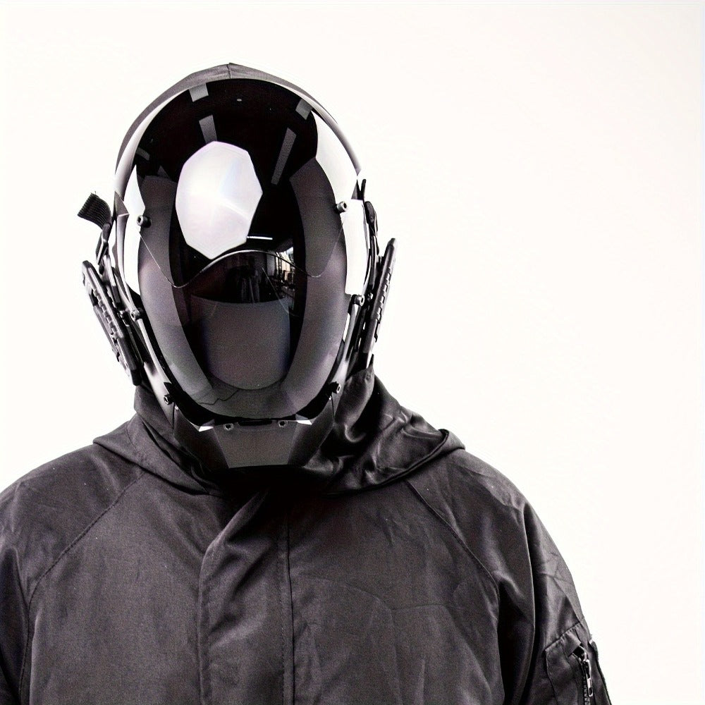 Mechanical Cyberpunk Mask Black, Futuristic Sci-Fi Half Face Costume Prop for Halloween Cosplay, Rave Bar Club Party — image 