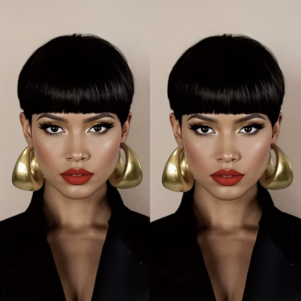 6-Inch Pixie Cut Human Hair Wig with Full Bangs, 180% Density and Black or Burgundy Color Selections — image 5