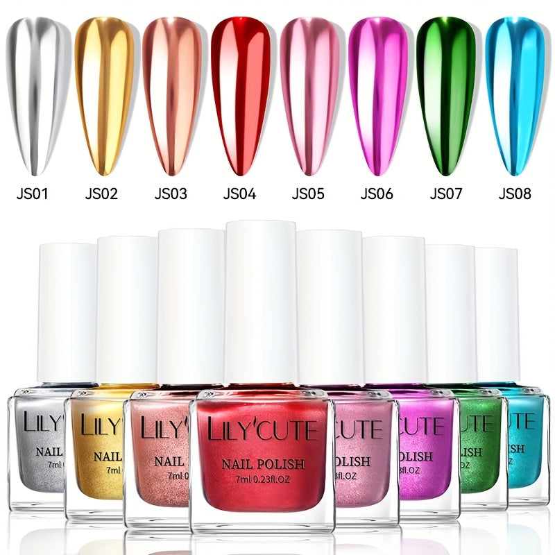 Eight-Piece Metallic Nail Polish Set with JS01–JS08 Mirror-Color Shades in 0.24 oz Glass Bottles — image 13