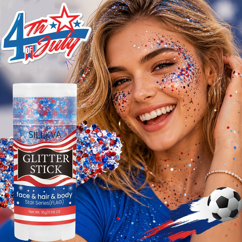 Glitter Makeup Stick Red & Blue Multi-Use Glitter Gel for Face Hair & Body – Patriotic American Flag Theme for July 4th Indep