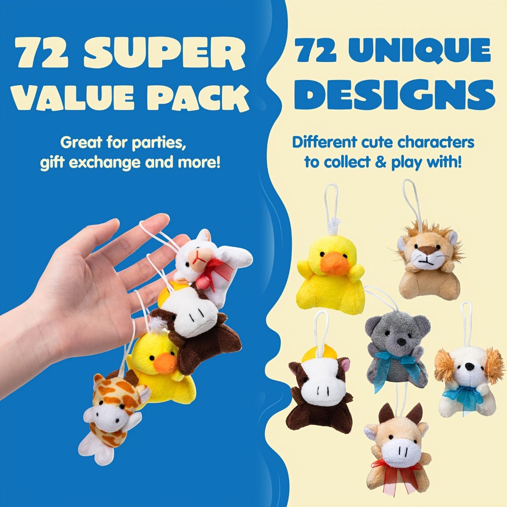 Mini Animal Plush Toy Assortment 72 Pack Bulk, 2.5-3 Inch Stuffed Animals for Party Favors, Carnival Prizes — image 5