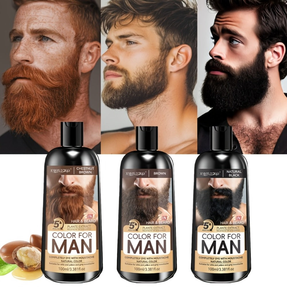 Hair Dye Shampoo, YANYUTONG Men's Beard and Hair Bottle in Black, Brown or Chestnut Brown Options — image 1