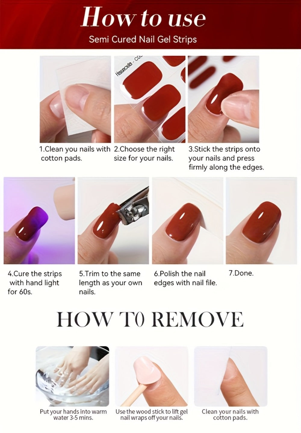 Semi Cured Gel Nail Strips Kit with Handheld LED Nail Lamp, 20 Real Gel Nail Stickers Wraps for DIY Nail Art — image 13