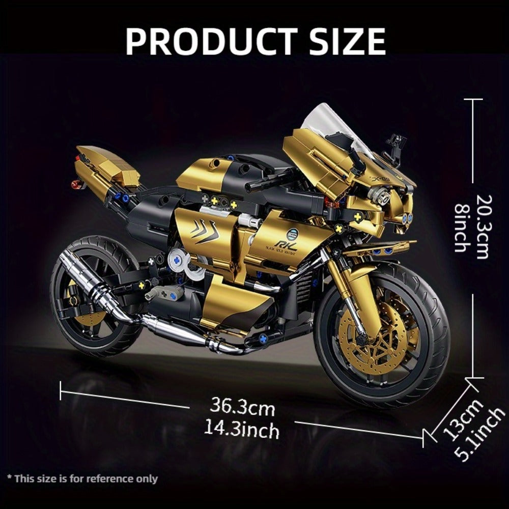 1000PCS Motorcycle Building Blocks 1:10 Scale DIY Black & Gold Motorbike Model Kit – Adult Collector Display Ornament — image