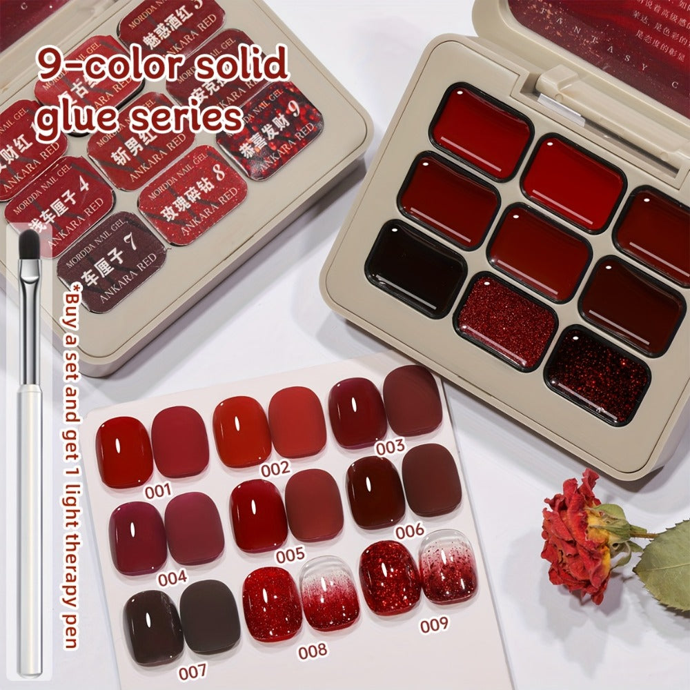 Gel Nail Polish Nine-Piece Ancola Red Solid Gel Set for Gradient and Ombre Nail Art in One Grid Case — image 3
