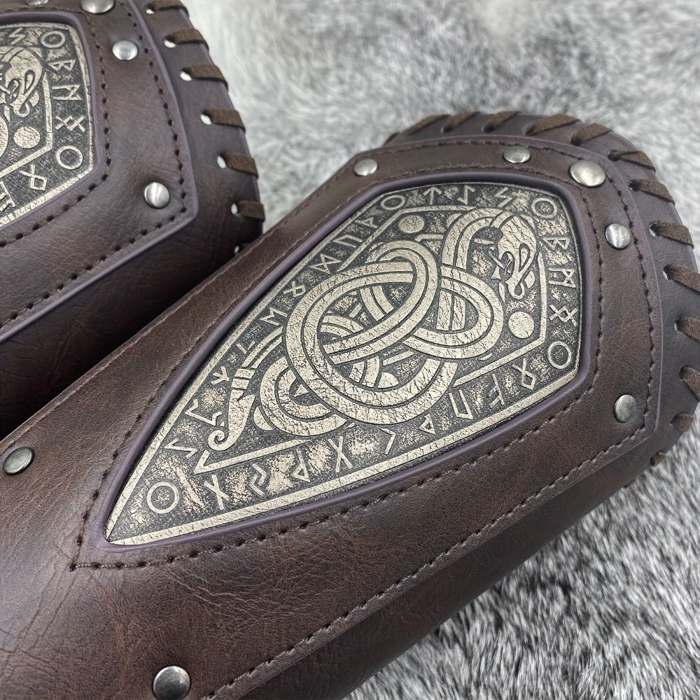 Viking Snake Wrist Guards 2-Pack Medieval Norse Leather Bracers, Nordic Retro Cosplay Props for Halloween LARP Renaissance Fa